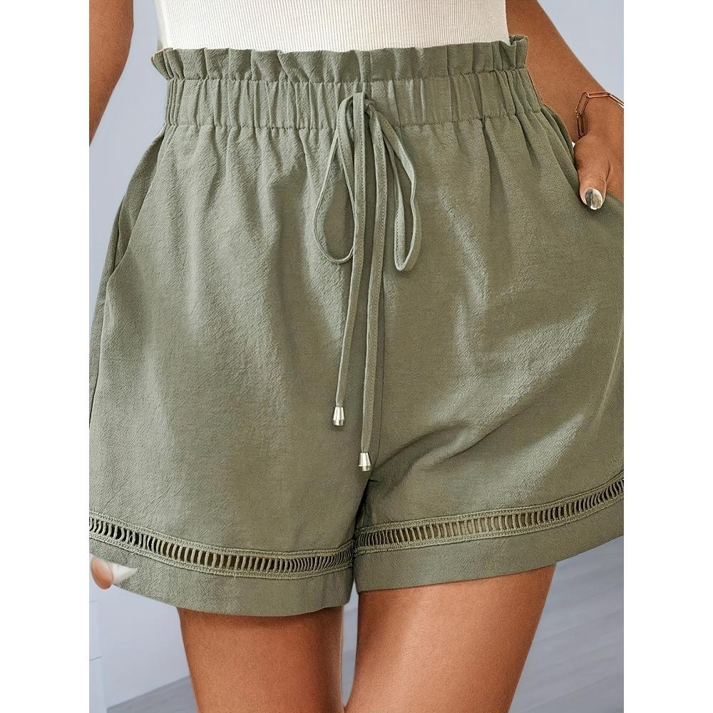 European and American summer high waist lace-up loose drawstring pocket cotton wide-leg shorts women european and american code xs мятный зеленый