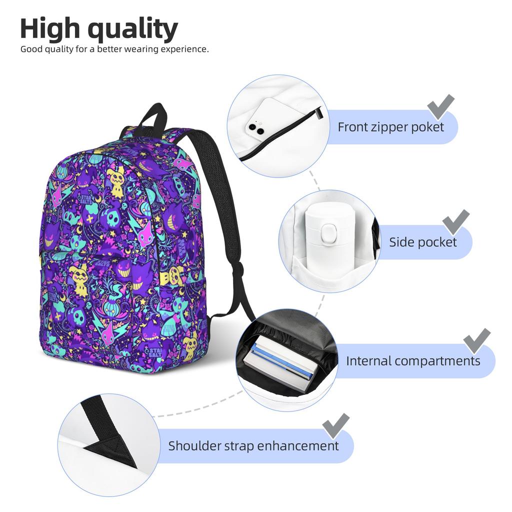 Fashion Pokemon Gengar Backpack  Mochilas Solid Outdoor Large Capacity Rucksack