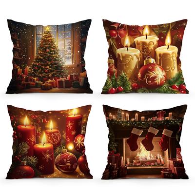 Christmas Tree Candles Pillowcase Printed Polyester 40/45/50cm Throw Pillowcover Decorative Sofa Cushion Pillowslip Home Decor