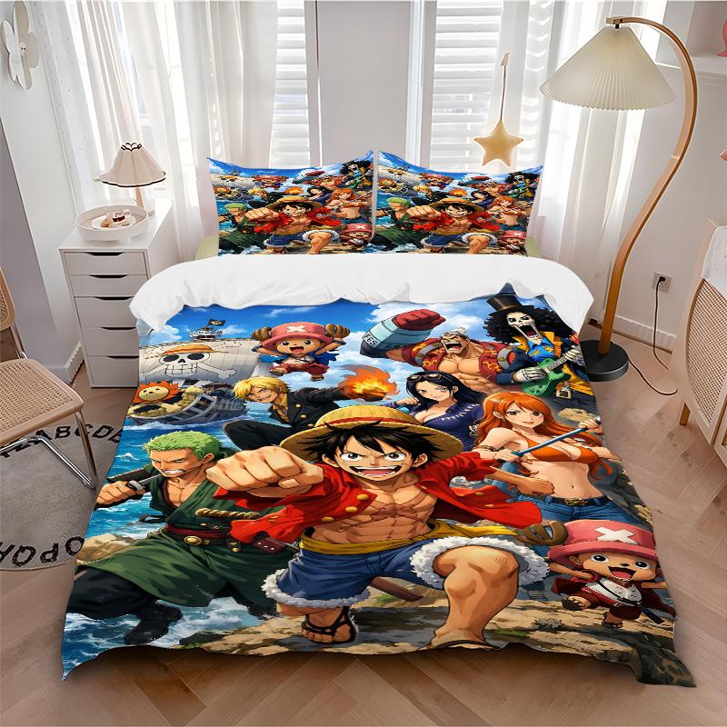 One Piece Adventure Print 3Pcs Bedding Setduvet Cover With 2 Bedropillowcase Home Birthday Gift