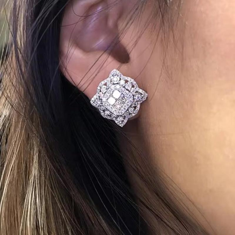 

CAOSHI Gorgeous Exquisite Women Stud Earrings Copper Color Sparkling Geometric Cubic Zirconia Wedding Engagement Elegant Zircon