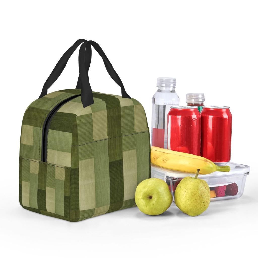 Corduroy Sage Green Pattern Insulated Lunch Bag for Kids School Cooler Thermal Food Box Tote Portable Lunch Boxes Container