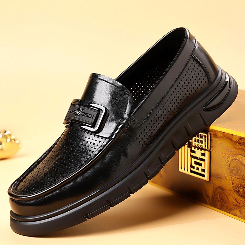 Foreign trade men's leather shoes British business casual shoes summer hollow leather surface driving outdoor dress trendy men's shoes
