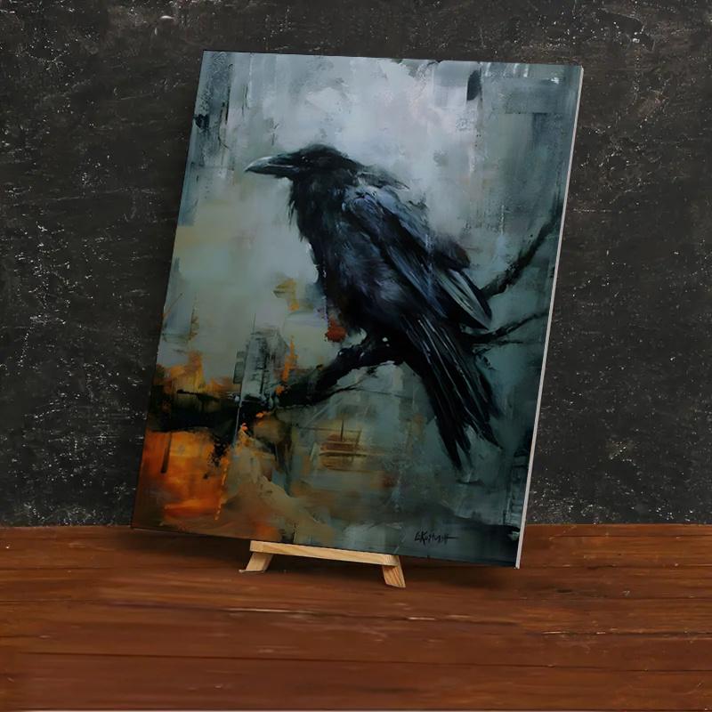 

с Рамкой Ворона Акварель Холст Картина Настенное Искусство Украшение Птица Хэллоуин Подарок Темная Ворона Фреска Гостиная Домашнее Украшение 20*30cm(with frame)