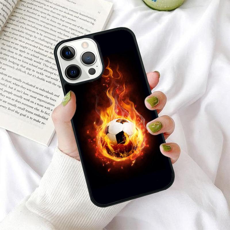 Fire Football Phone Case for iPhone 17 Air 16 Coque 15 14 12 13 PLUS 11 PRO MAX Back Cover Fundas Shell