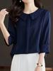 Solid Pater Pan Collar Blouse, Elegant 3/4 Sleeve Blouse for Spring & Fall, Women's Clothing
