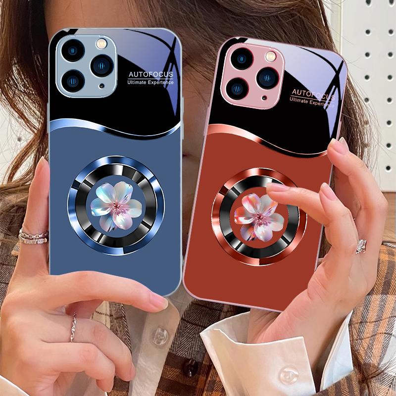 Circle Orchid Color For IPhone 16 Pro Max 15 Pro 14 13 12 Mini 11 XS Max XR 7 8 Plu SE 2022 Tempered Glass Phone Case