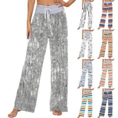 Women's Fashion Casual Comfortable Pajama Pants Printed Drawstring Wide Leg Pants