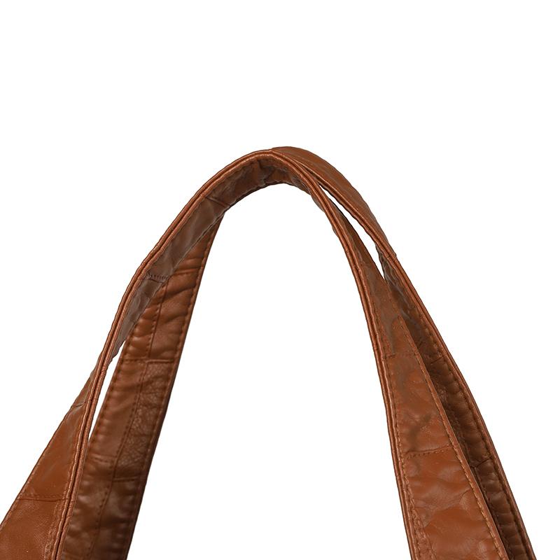 Women's Brown Textured Leather Hobo Bag Braided Detail Multi-Pocket Crossbody Shoulder Bag Fashion Casual Daily Handbag