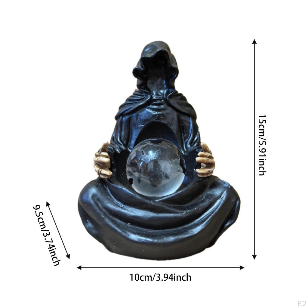 Grim Reaper Statue Decorative Figurine Halloween Gift Collection with Lighted Sphere Desktop