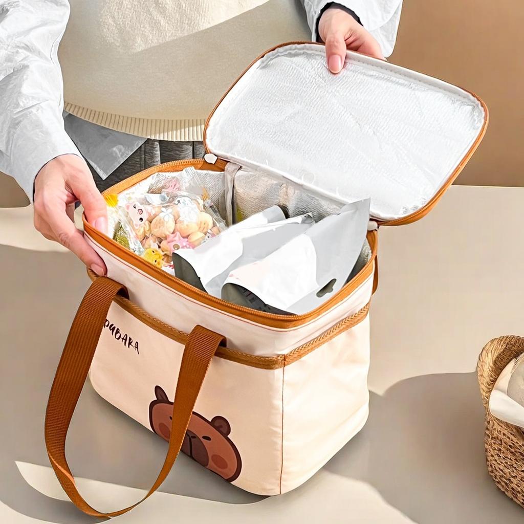 Cute Capybara Insulated Lunch Bag For Student Kid Portable Large Capacity Waterproof Food Thermal Bag Reusable Picnic Cooler Bag