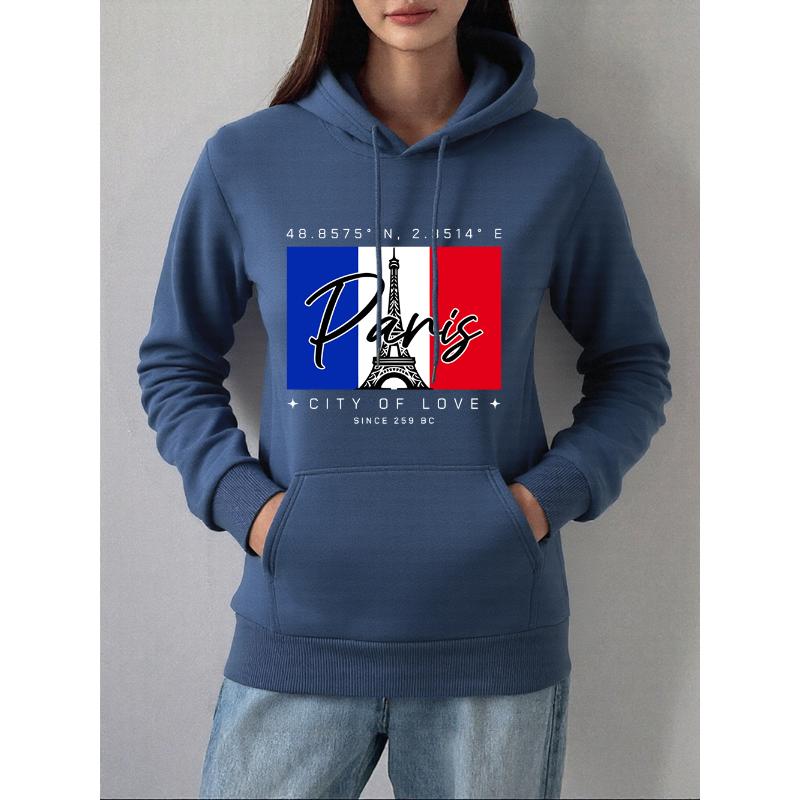 Paris City Of Love Printing Hoodies Women Autumn Winter Fleece Warm Sweatshirts Basics Pocket Pullovers Casual Loose Clothes