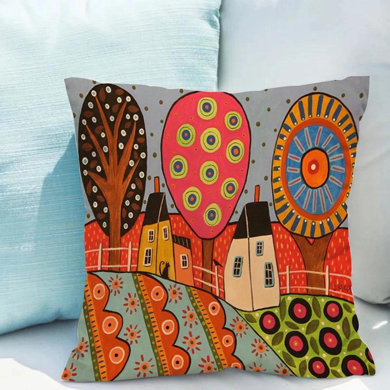 Retro Rural Color Cities Pillows Cushions 40x40 Car Double-sided Printing Room Decor Sofa Pillow Cover Cushion Short Plush Couch