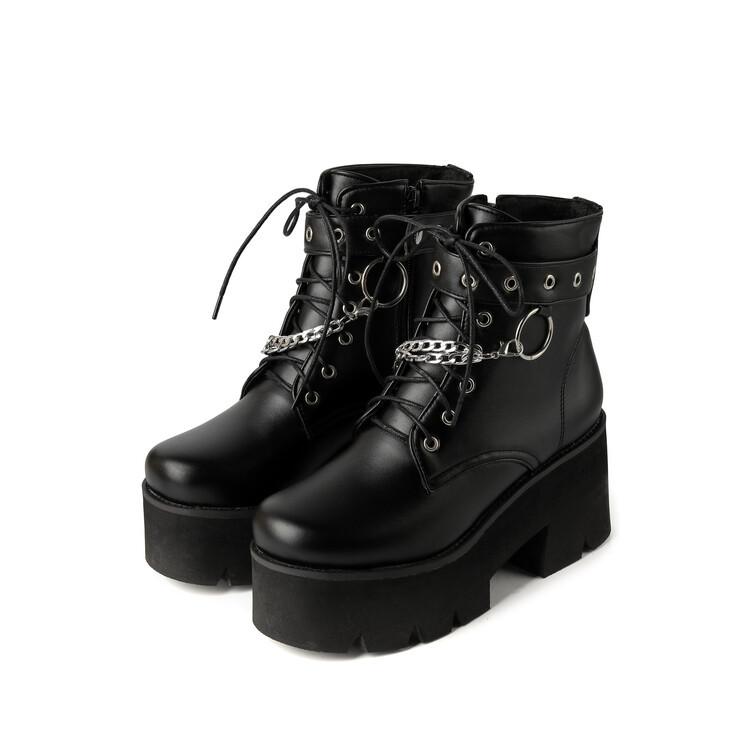 

Женские ботинки Мартина Черные короткие ботинки Высокий каблук Узкие ботинки Толстый каблук Обувь на платформе Боковая молния Большой размер Женские 39 чёрный