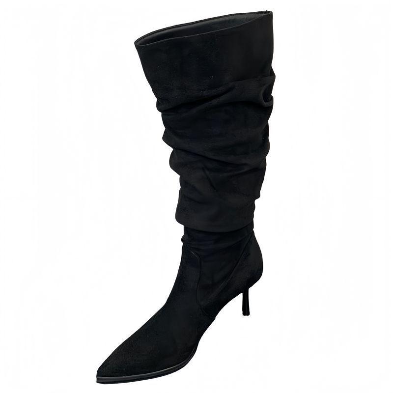 2025 Autumn/Winter Retro High Heel Stiletto Slouch Boots - Elegant Pointed Toe Coat Boots for a Slimming Goddess Look
