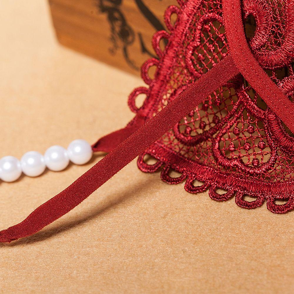 Transparent Sexy Low-Rise Embroidery Love Heart Underwear Thongs Lingerie Pearl Massage Panties