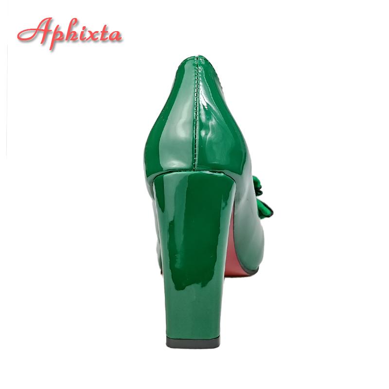 Fashion Aphixta 2024 New 10cm Square Heel Double Layer Dark Green Flowers Shoes Women Pumps Party Officile Pointed Toe Plus Size 50