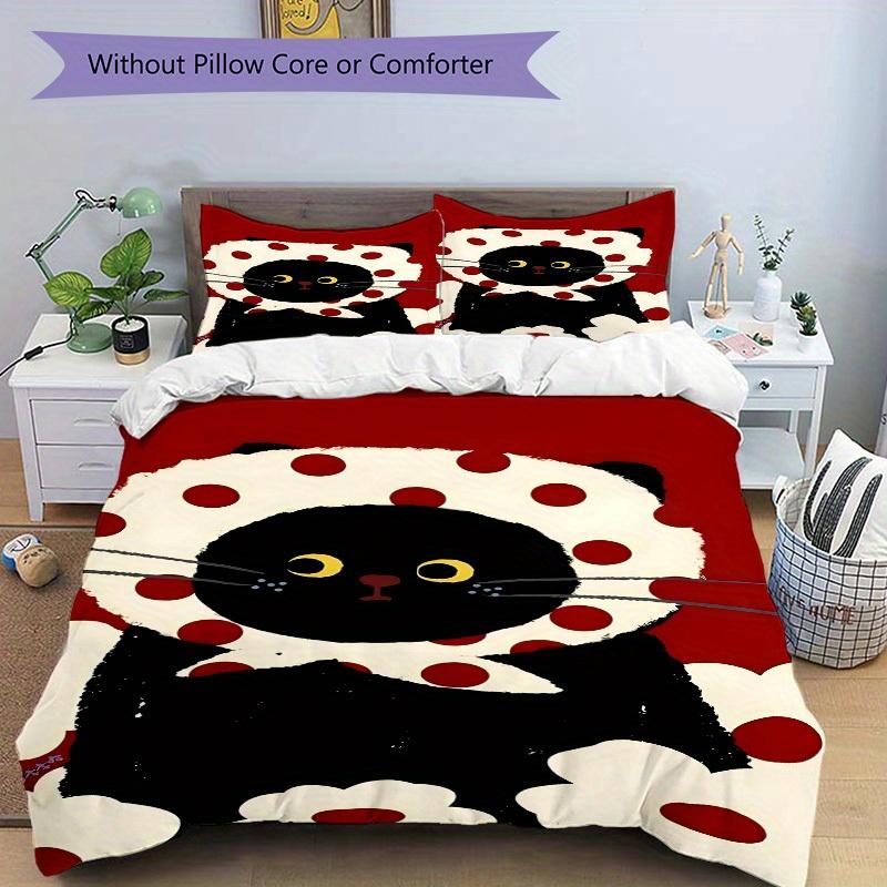 3pcs BlackCatPrint Bedding Set, Suitable for Bedroom Decoration, (Includes 1 Duvet Cover And 2 Pillowcases, Quilt Not Included) yy250822130
