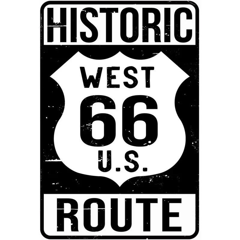 Vintage Historic Old Rout66 Tin Sign Metal Poster Wall Decor For Bar Restaurants Garage Workshop Cafe Club Plaque Man Cave Wall