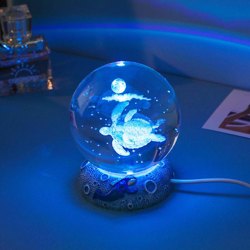 3D Laser Crystal Ball Night Light with Luminous Base - Decorative Desktop Ornament and Gift