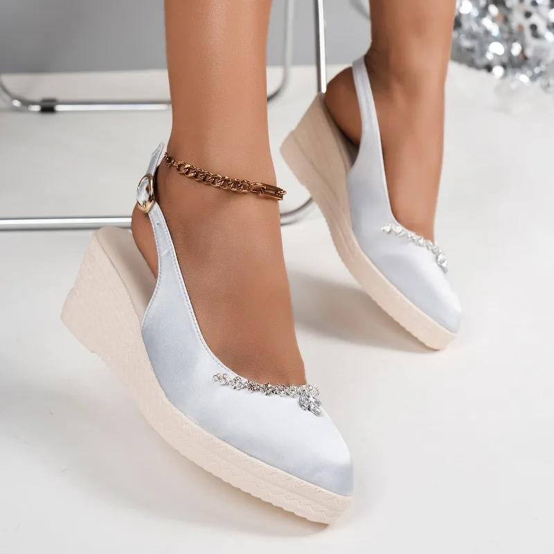 Shoes Female 2025 New Closed Toe Women's Sandals Crystal Casual Buckle Strap Summer Plus Size Best Seller Wedge Sandals