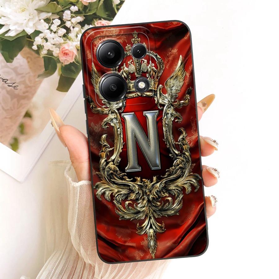 For Xiaomi Redmi Note 13 Pro 4G Case for Note13 Cover Initial Letter Crown Soft Silicone for Redmi Note 13Pro 5G Phone Capa