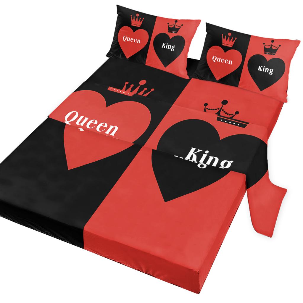 Zestaw 4-częściowy pościeli Crown Double Heart, zawierający 1 prześcieradło płaskie, 1 prześcieradło bardzo duże, 2 poszewki na poduszki (Ciepło, Para)