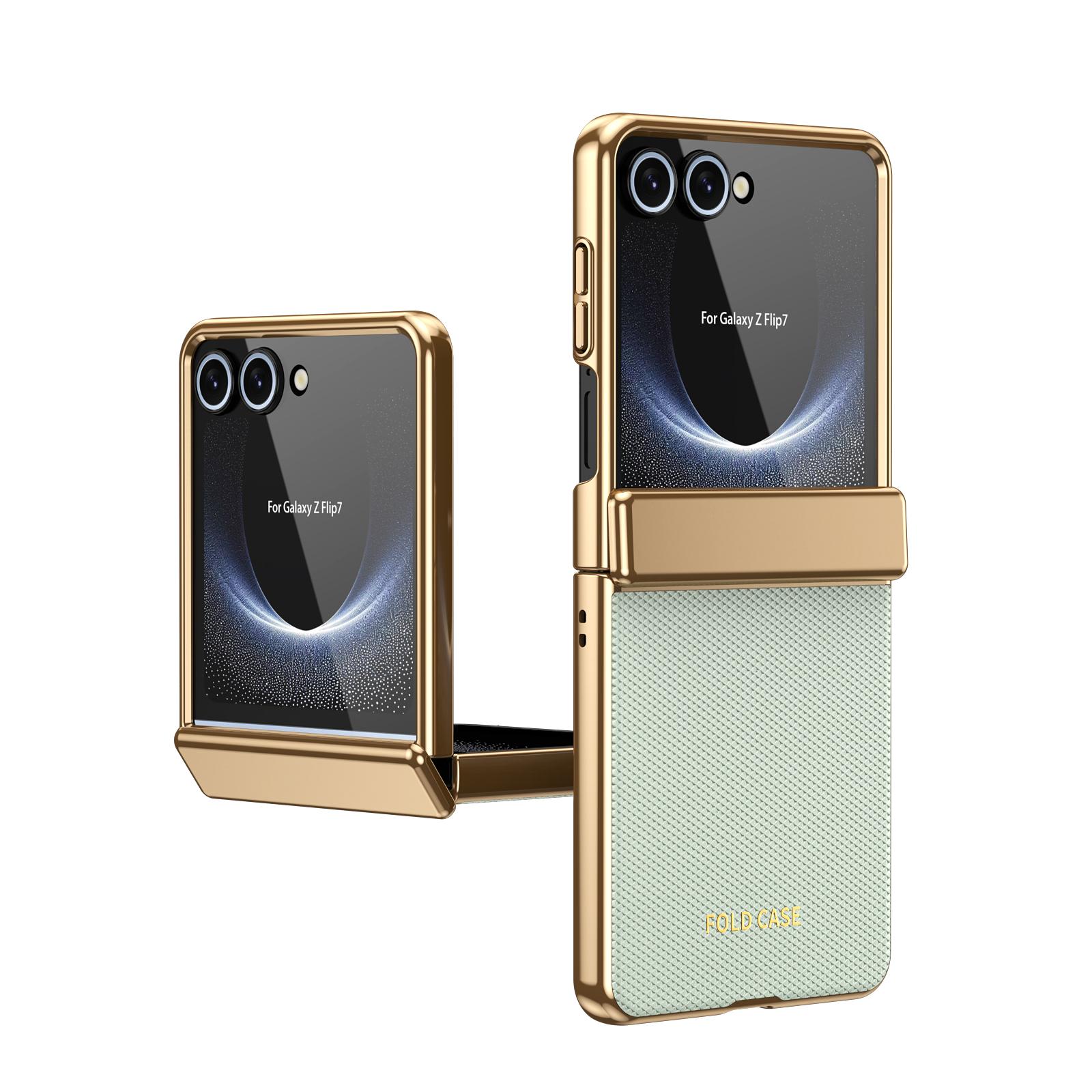 

Преміальний картатий чохол з веганської шкіри для Samsung Galaxy Z Flip 7 6 5 4, захисна кришка шарніра зі склом для захисту екрана, новинка 2026 Galaxy Z Fold5 небо синє кольору