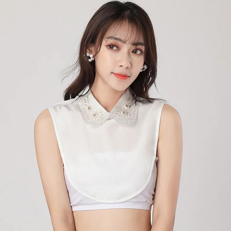 Women Fake Doll Collar Lace Beads Blouse False Collar Lapel Detachable Female Decorative Removable Half Shirt Collar