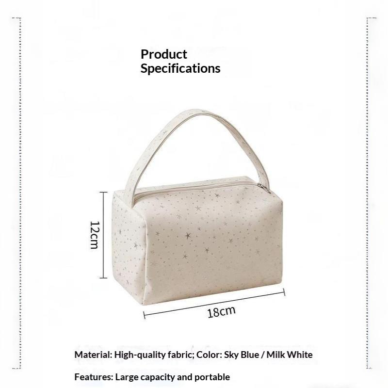 Cute Star Print Nylon Cosmetic Bag Large Capacity Portable Handle Toiletry Pouch for Women Travel Daily Use