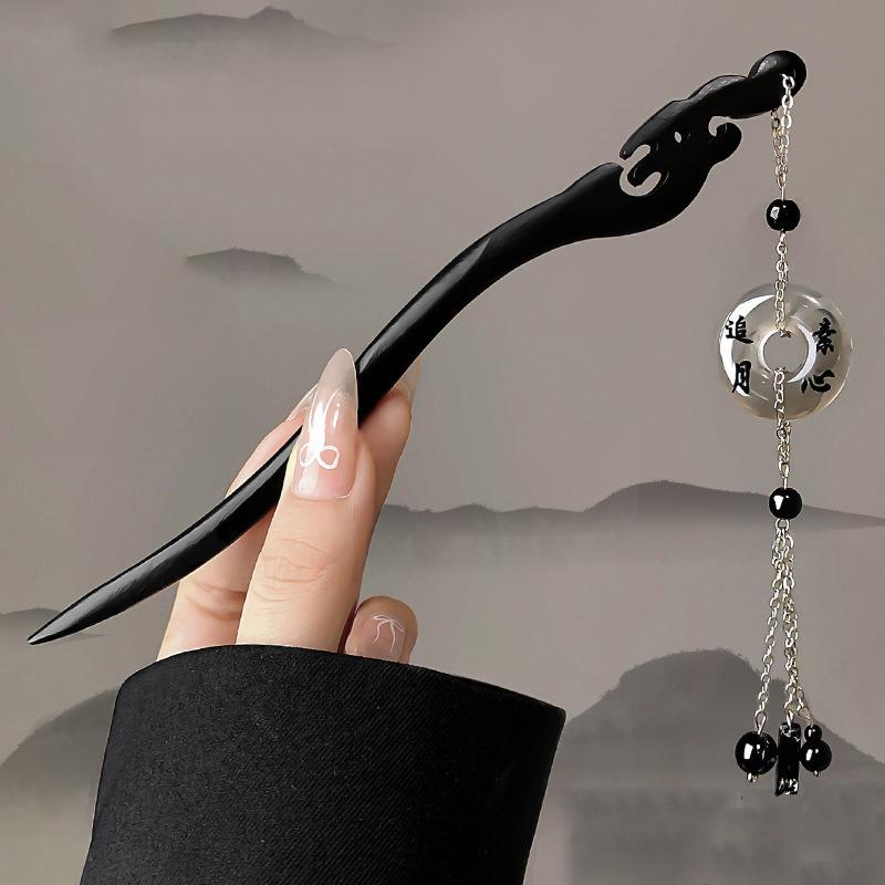 1pc Chinese Ancient Style Ink Painting Wooden Hairpins High-end Tassels Convenient Fast Hairpin Arrangement Hanfu Qipao Headwear