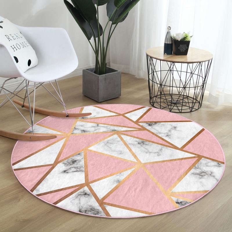 

Красочный геометрический узор Мраморный мотив Цифровая печать Современный розовый Ванная комната Моющаяся нескользящая основа Круглый ковер Deymend
