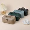 Genuine Leather Womens Toiletry Bag Double Zipper Handheld Cosmetic Case Skincare Storage
