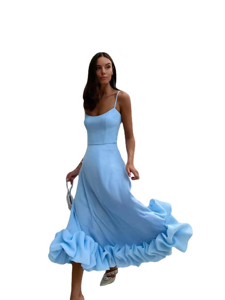 Women's Summer Pleated Suspender Dress - European & American Style Long Skirt