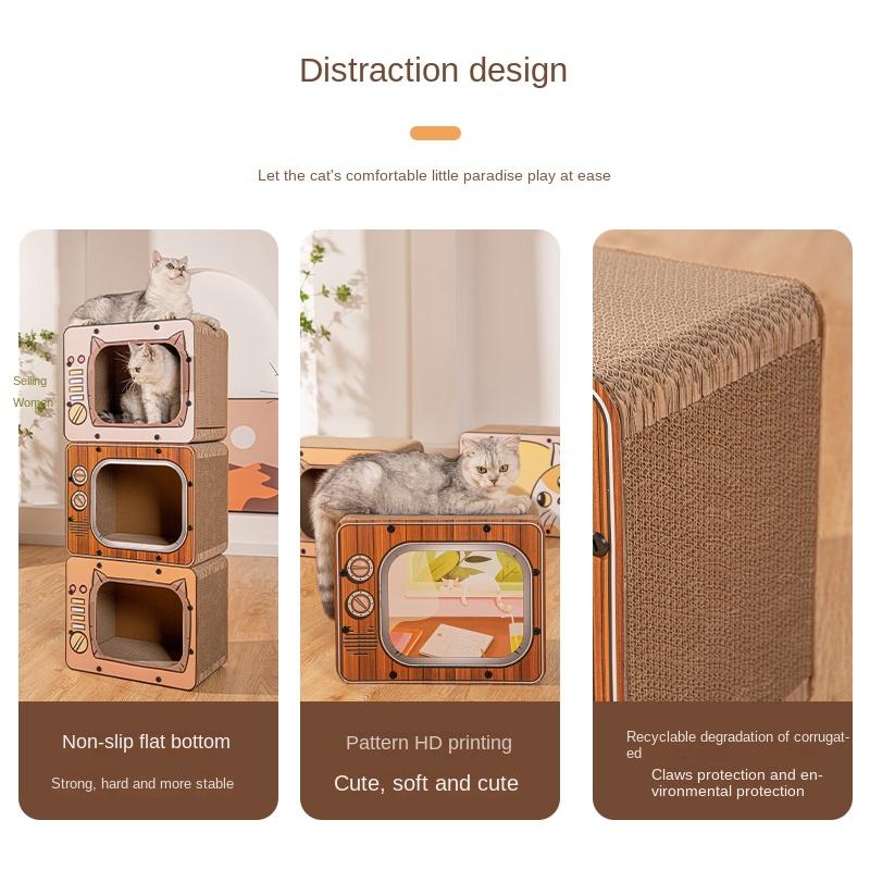Creative Cat Scratching Board TV Cat Box Scratch Resistant Wear Resistant Three-dimensional Pet Toy Carton No Scraps Pet Habitat