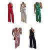 Women 2 Piece Satin Outfits Halter Neck Sleeveless Top And Wide Leg Pants Set Casual Vocation Lounge Set