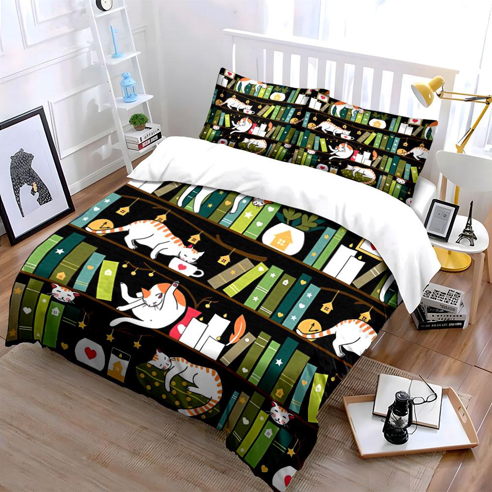 Cats, books, candles, plants. Bedding sets Duvet cover sets Duvet covers Pillowcases(1*Duvet Cover 2*Pillowcases without duvet insert)