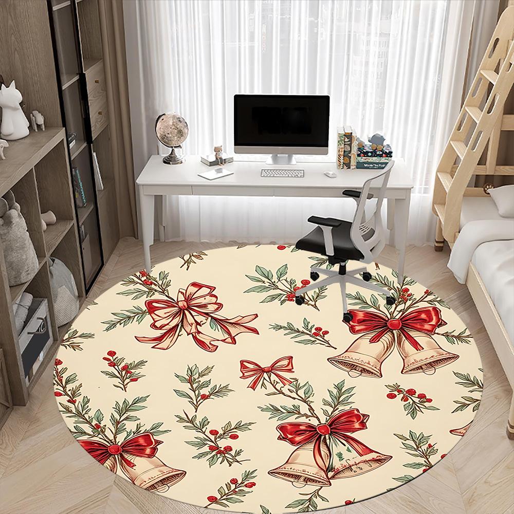 1pc Holiday BellsChair Carpet for Office, Indoor Non-Slip Washable Polyester Fiber Carpet, Mat For Office, Machine Washable