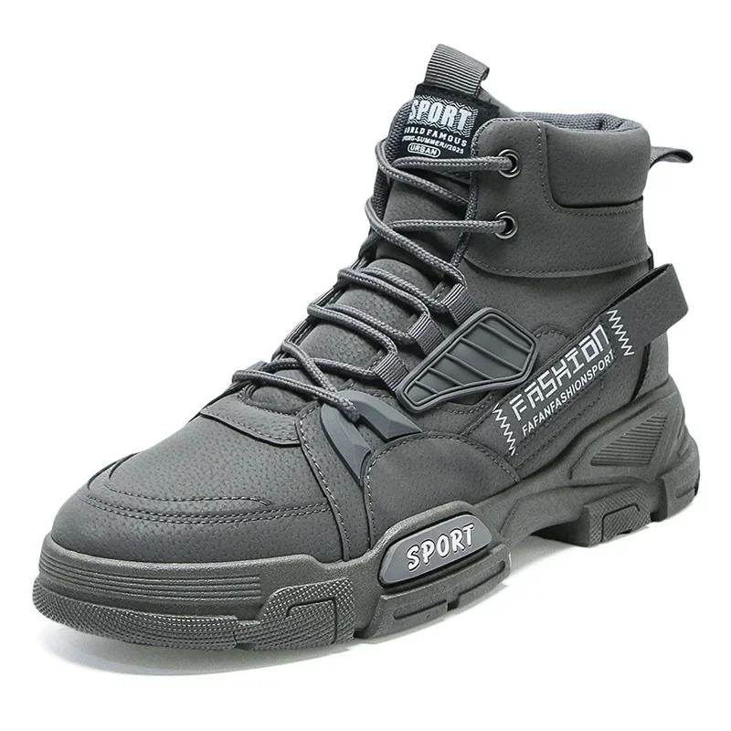 Outdoor Men Ankle Boots Platform Comfort Men Military Boots Non-slip High Top Working Shoes High Quality Leather Men Boots