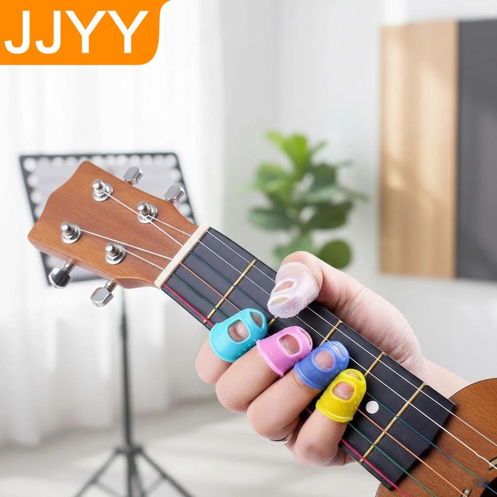 5 Pcs Guitar Finger Covers Silicone Anti Slip Pain Protection Tips for Beginners Ukulele Bass Finger Training Guard