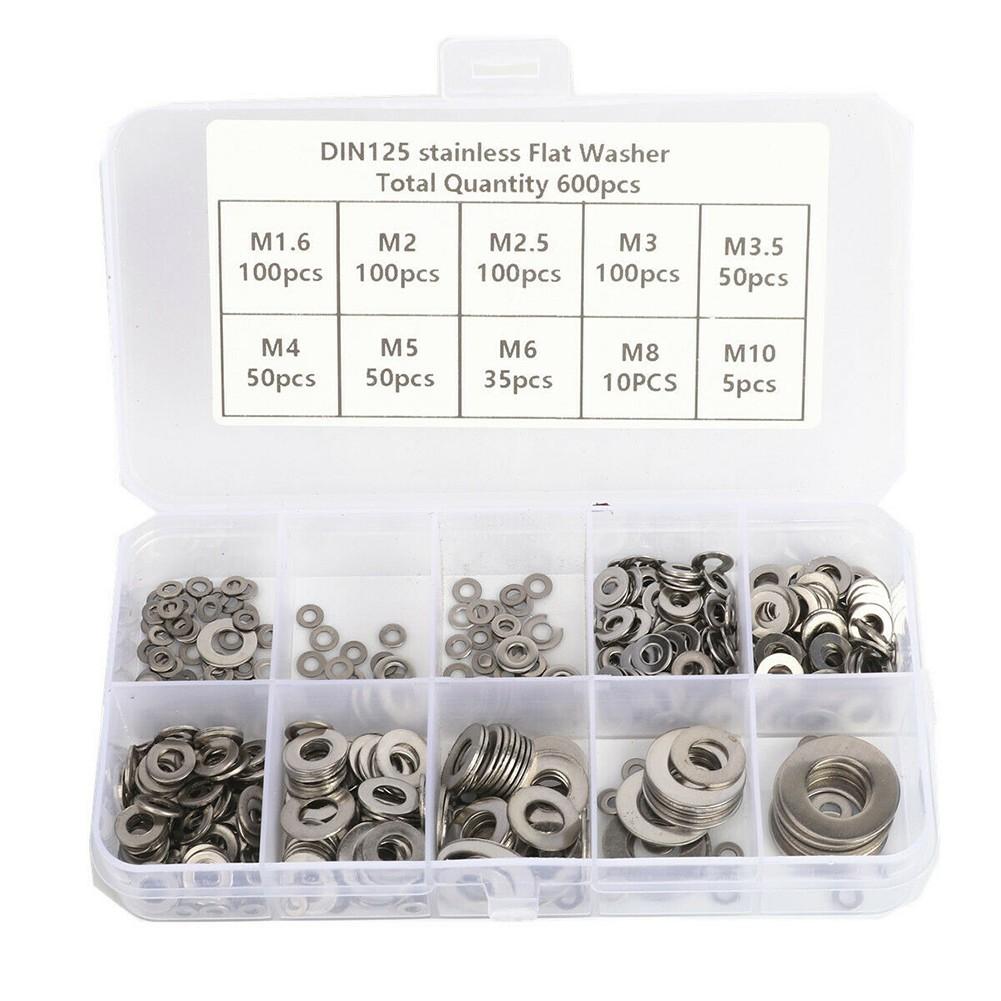 600pcs Flat Washer 304 Stainless Steel Washers Assortment Set Value Kit