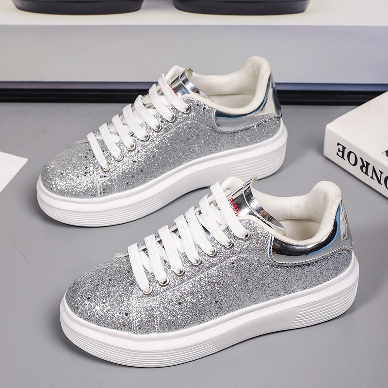 Mode Damen Casual Pailletten Bling Sneaker Modedesigner Laufschuhe Mädchen Sport Schnürschuhe Plateau Klobig Atmungsaktiv Höhe Schuhe
