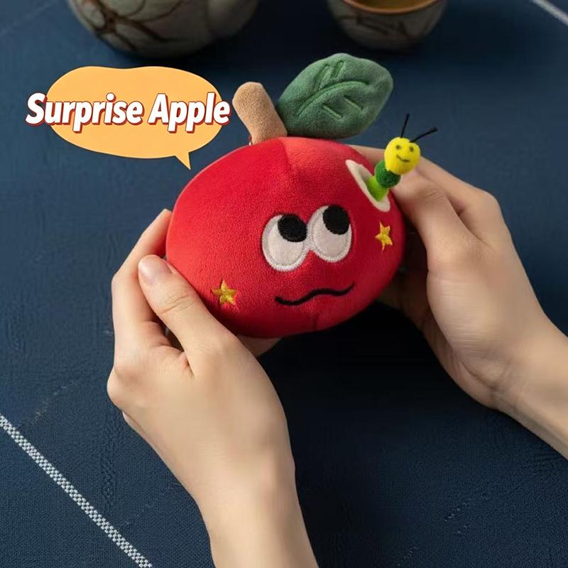 Fluffy Cute Red Round Fruit Plush Pendant Removable Caterpillar School Bag Decor for Kids Holiday Reward Gift