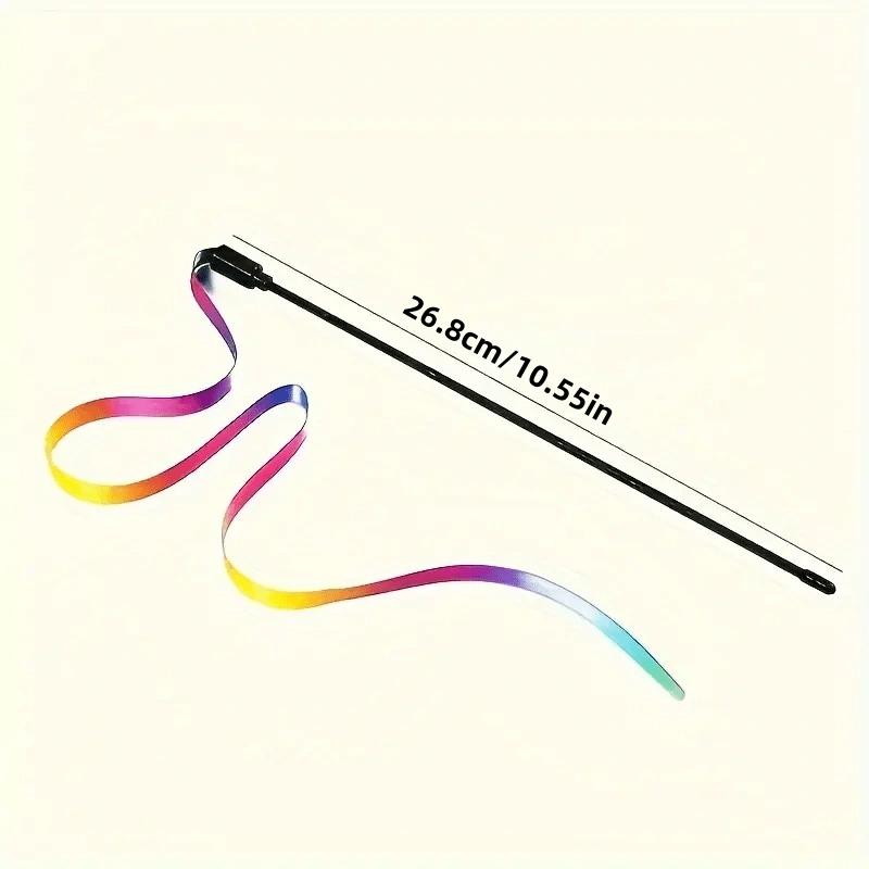 Interactive Rainbow Ribbon Cat Teaser Wand Toy Long Colorful Satin Streamer Cat Catcher Rod Toy for Indoor Cats Kitten Exercise short type