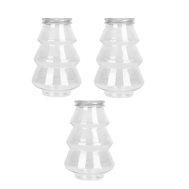 500ml Christmas Candy Biscuits Bottle Christmas Tree Shape Drink Bottles Juice Milk Tea Jar Food Storage Container Party Favors