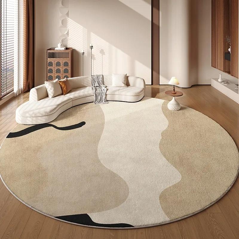 Beige Round Carpet for Living Room Floor Mat Bedroom Carpets Bedside Foot Mats Soft Fluffy Japanese Style Home Decoration Rug