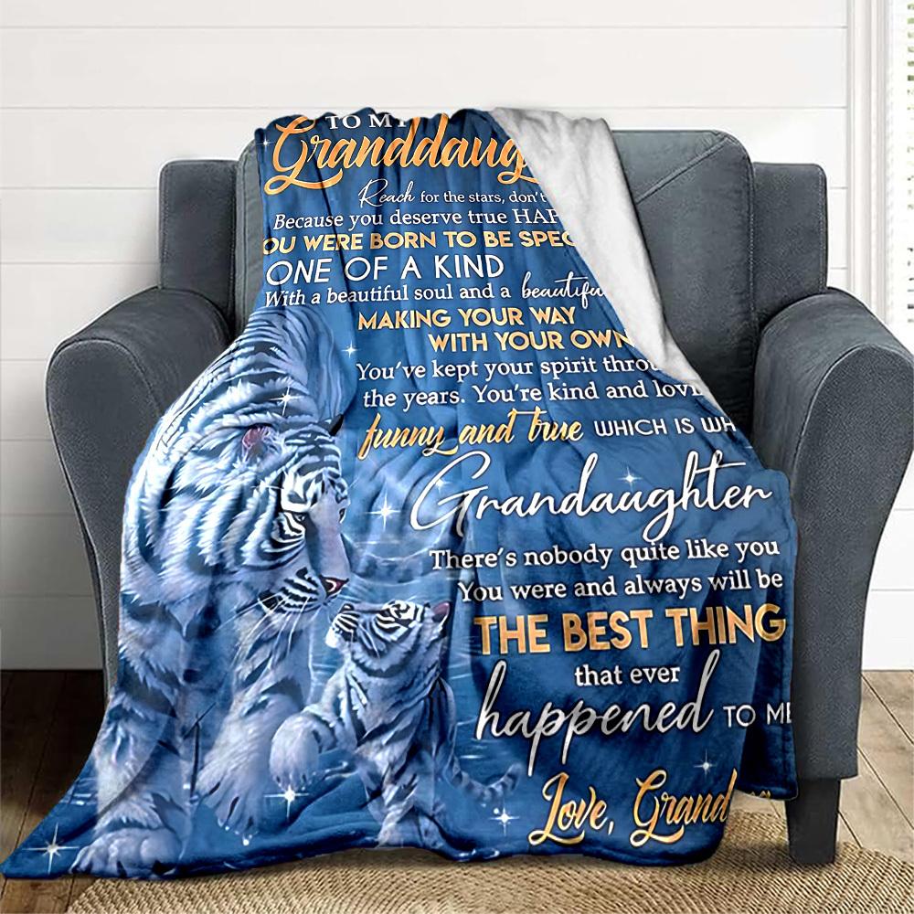 1pc Letter To Granddaughter Pattern Soft & Warm Polyester Knit Blanket, Digital Printed, All-Season Throw for Napping, Traveling, Sofa Yy250906024