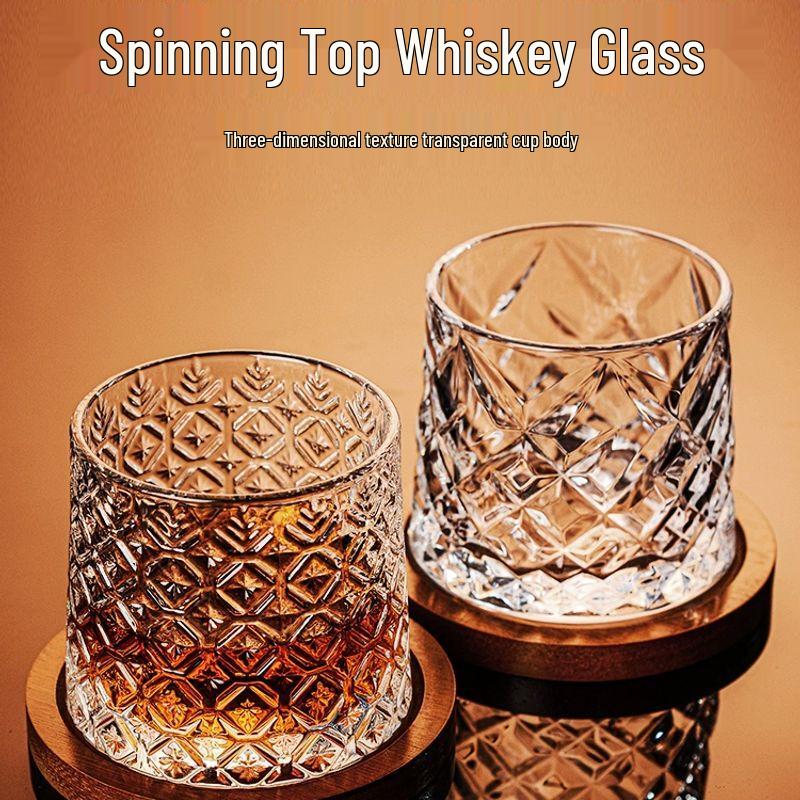 Premium Rotating Crystal Whiskey Glass Set