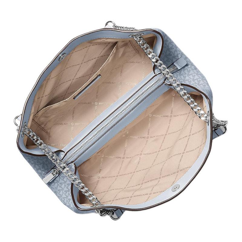 Michael Kors Christina Silver Hardware Faux Leather Shoulder Bag Medium Women's Light Blue