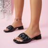 Solid Pleated Leather Slippers for Women Shoes Peep Toe Casual Slides Female Slippers Square Heels Shoes
